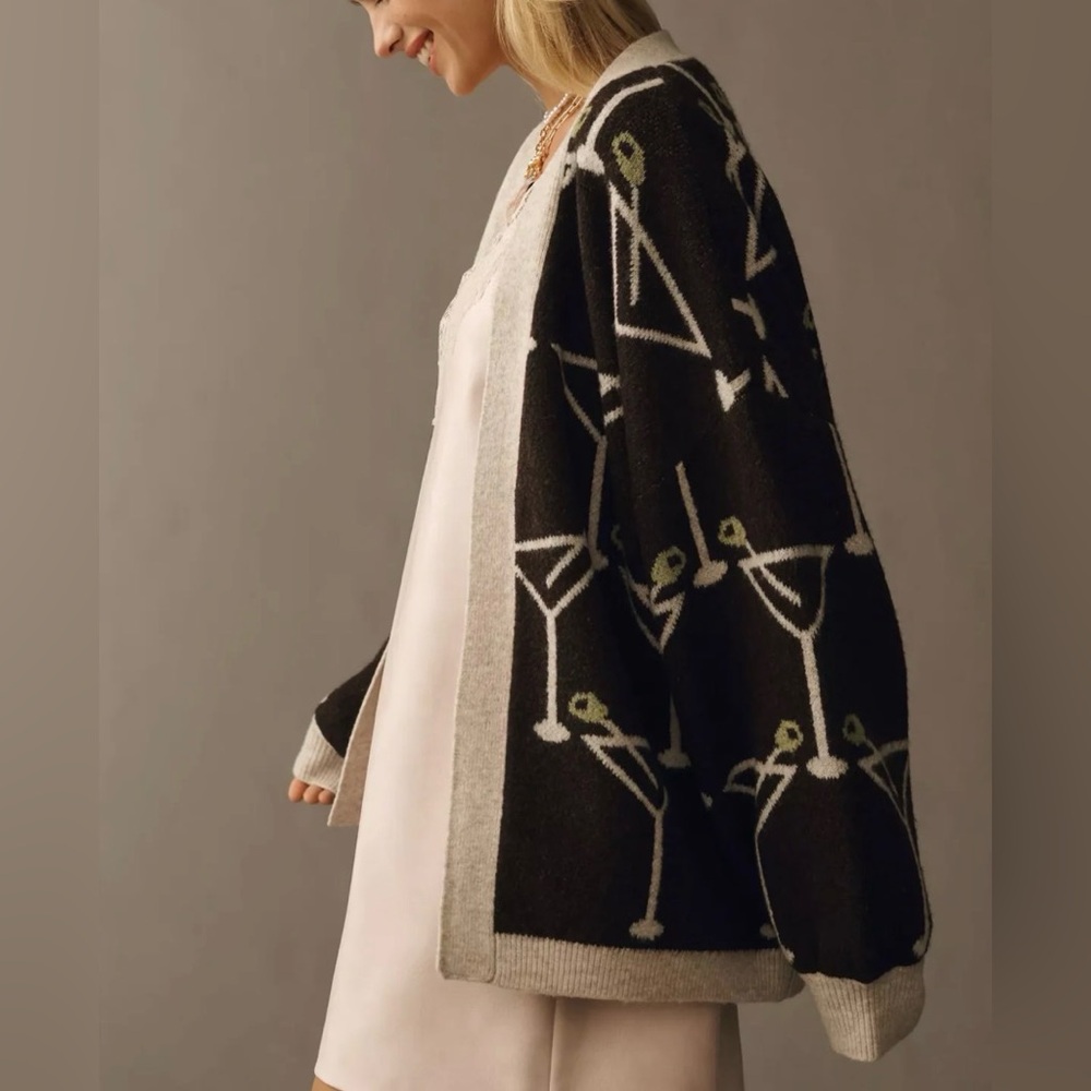 Anthropologie Bel Kazan Icon Dirty Martini Cardigan NWT Brown Tan Olive OS - Picture 4 of 12